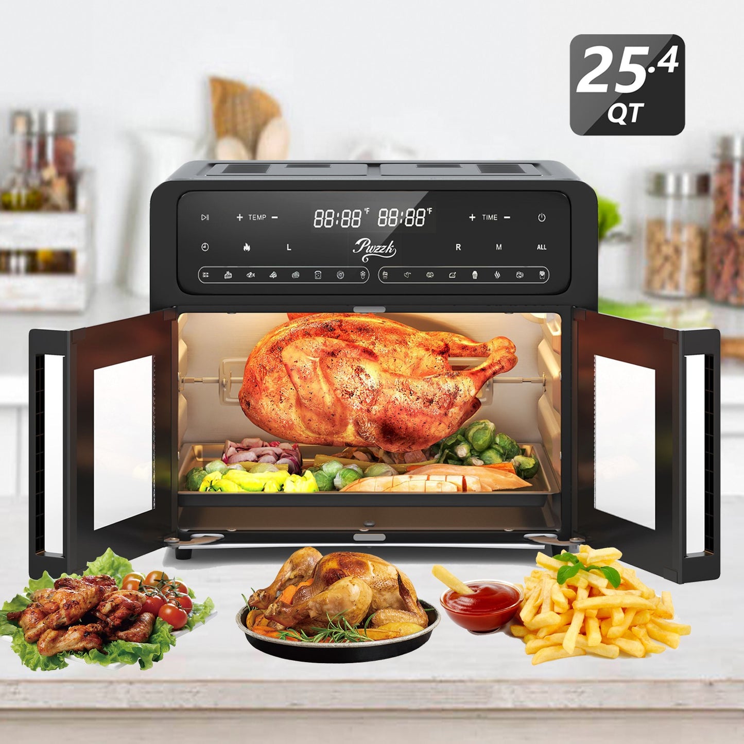 extra large capacity 25.4 quart air fryer oven cooking whole turkey French doors