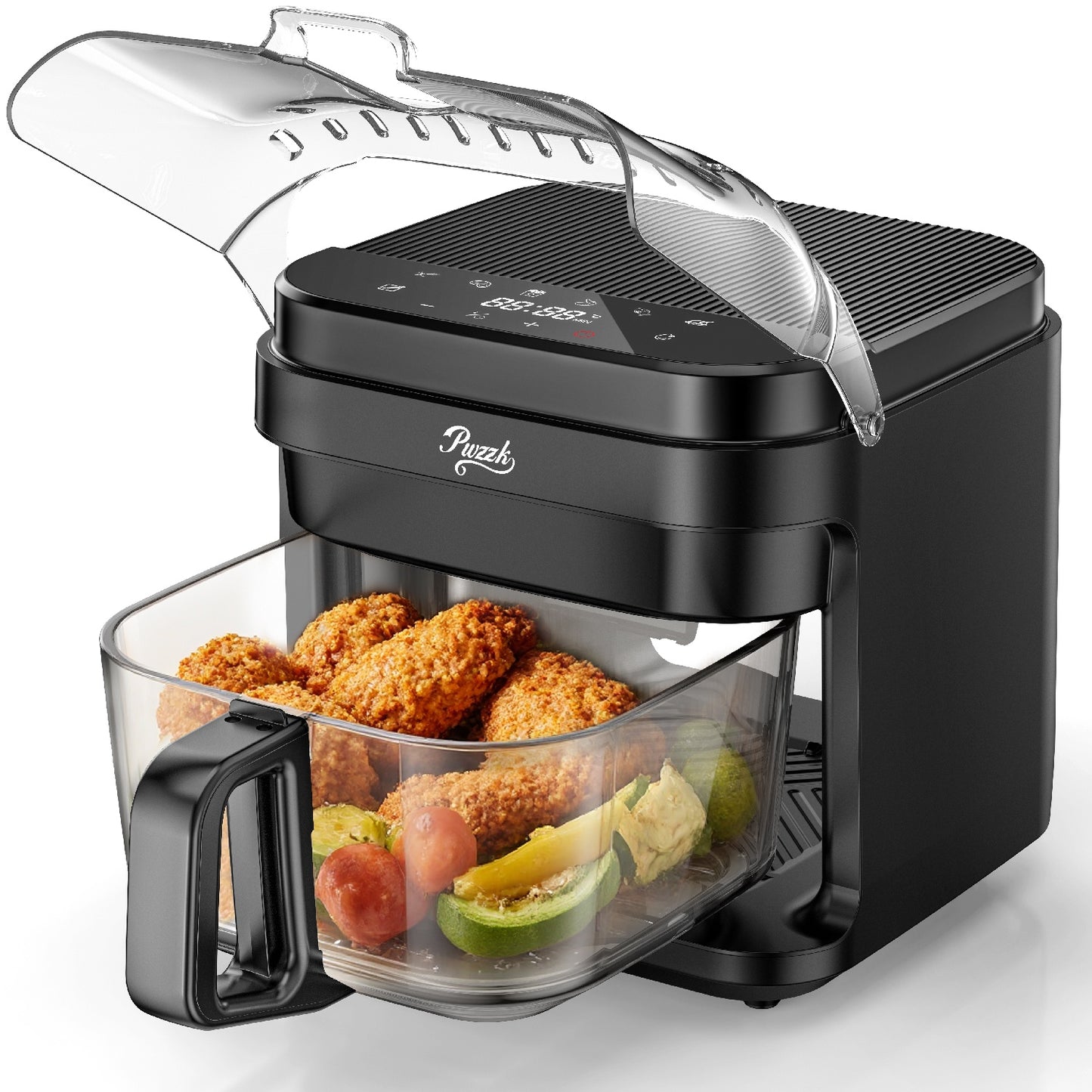 5.8QT glass basket air fryer cooking fries, healthy low-oil frying