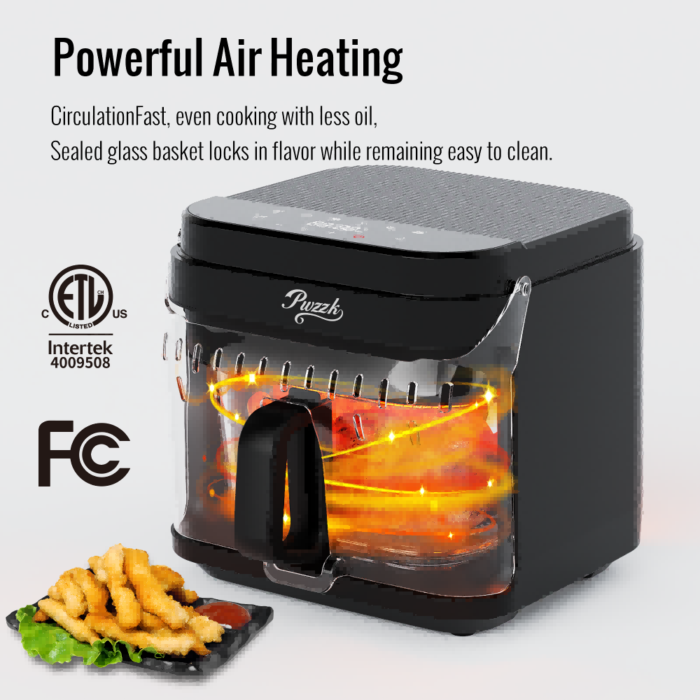 Glass basket air fryer with powerful air heating and ETL & FCC certification