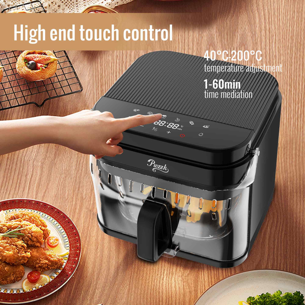High-end touch control panel on 5.8QT glass basket air fryer