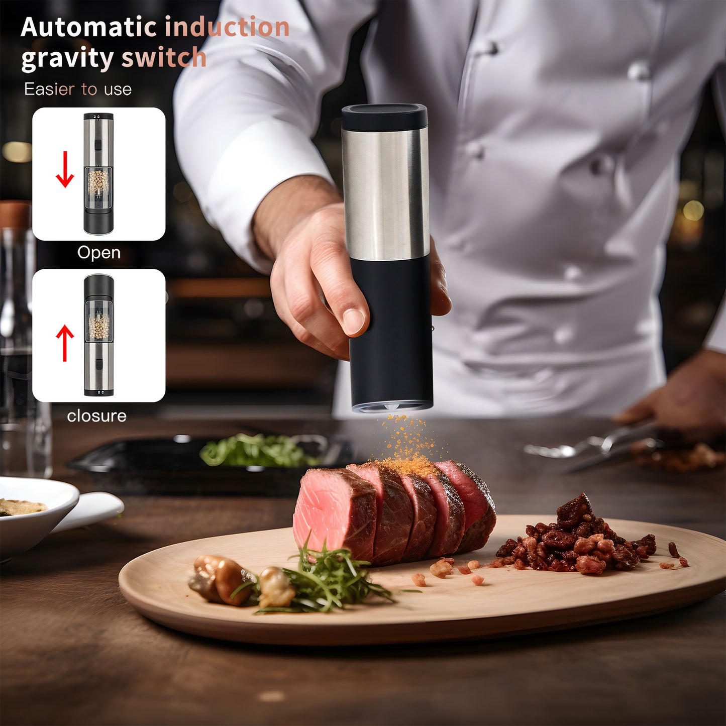PwZzk Battery Operated Gravity Electric Salt And Pepper Grinder Set With White Light