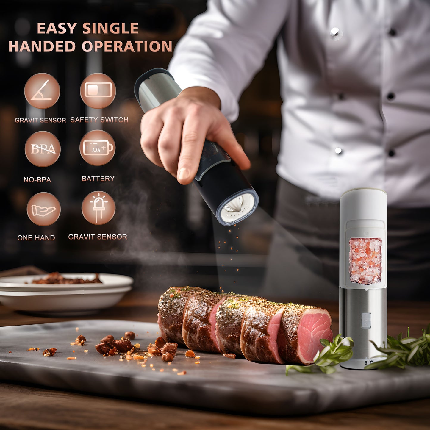 PwZzk Battery Operated Gravity Electric Salt And Pepper Grinder Set With White Light