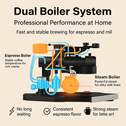 PwZzk Dual Boiler Espresso Machine with Grinder & Steam Wand – Smart TFT Display, 58mm Portafilter, Professional Home Coffee Maker