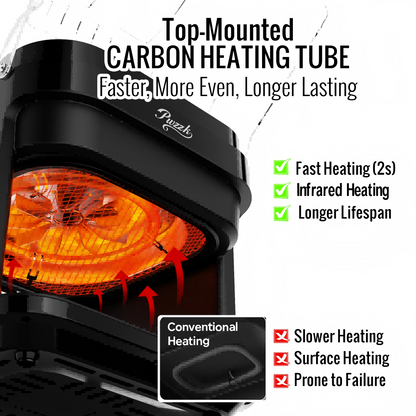 Top-mounted carbon heating tube in glass basket air fryer for fast and even cooking