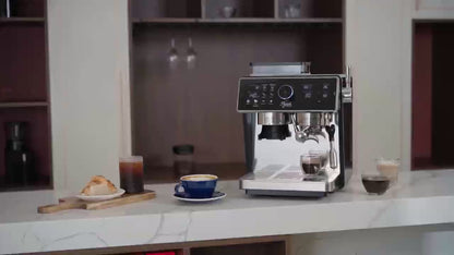 PwZzk Dual Boiler Espresso Machine with Grinder & Steam Wand – Smart TFT Display, 58mm Portafilter, Professional Home Coffee Maker
